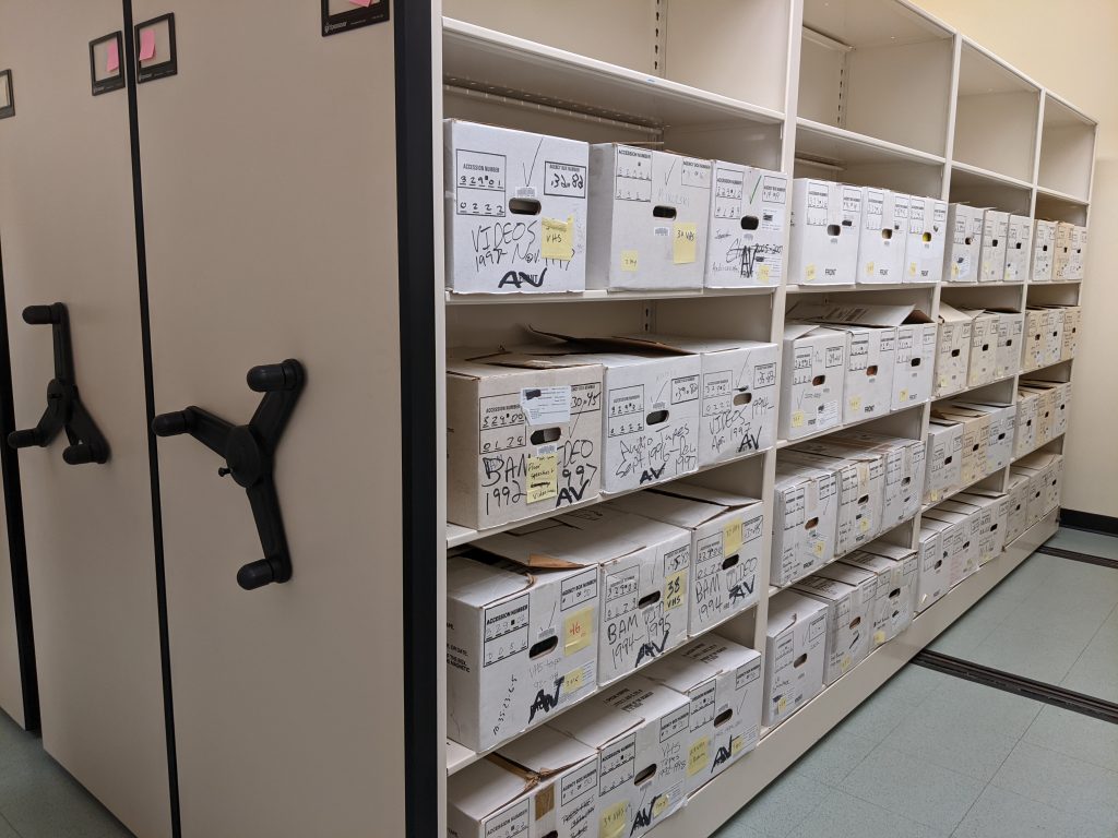 archival boxes on shelves